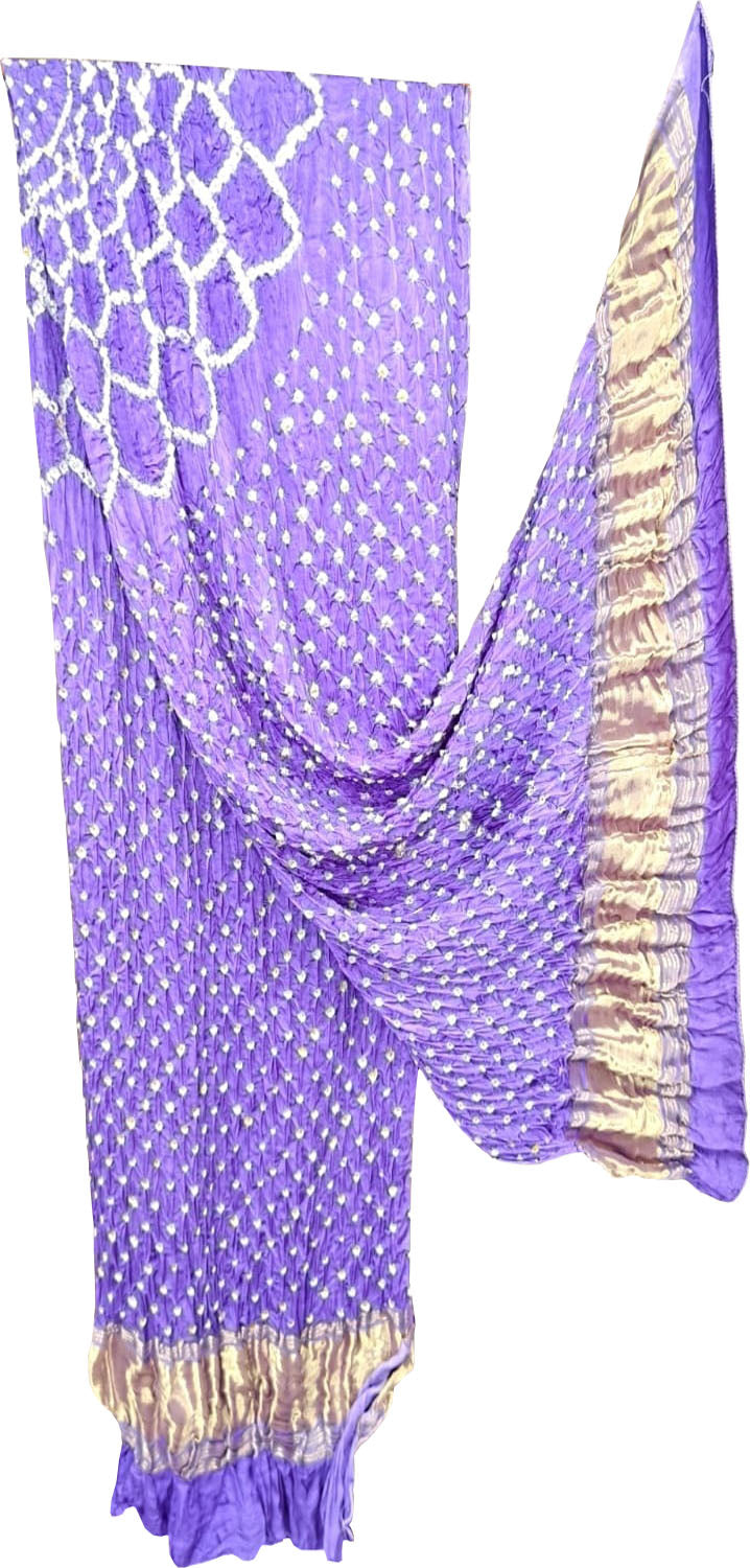 Purple Bandhani Modal Silk Dupatta With Tissue Border
