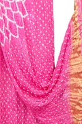 Pink Bandhani Modal Silk Dupatta With Tissue Border