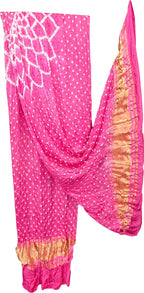 Pink Bandhani Modal Silk Dupatta With Tissue Border