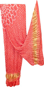 Peach Bandhani Modal Silk Dupatta With Tissue Border