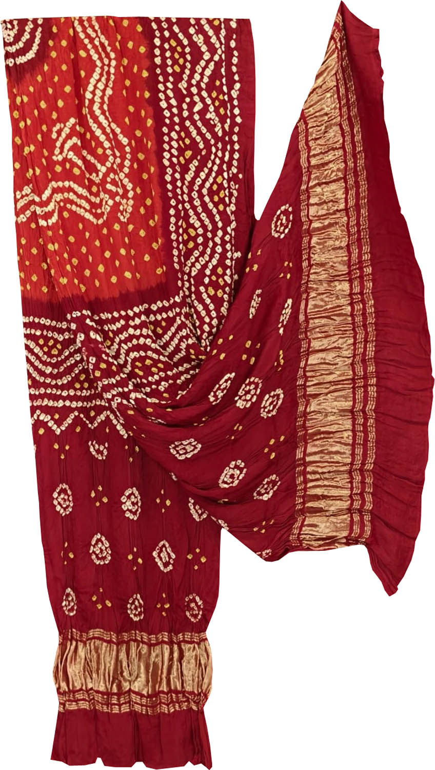 Red Bandhani Modal Silk Dupatta