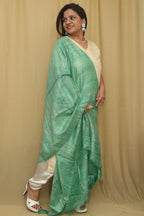 Green Plain Bhagalpur Pure Ghicha Silk Dupatta - Luxurion World