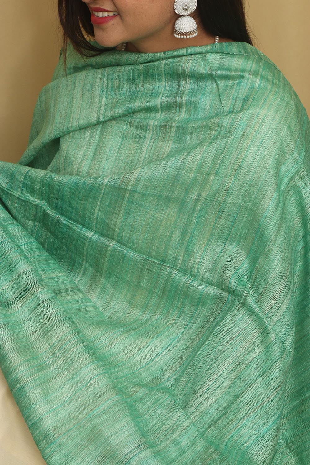 Green Plain Bhagalpur Pure Ghicha Silk Dupatta - Luxurion World