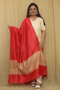 Red Plain Bhagalpur Pure Ghicha Silk Dupatta - Luxurion World