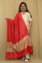 Red Plain Bhagalpur Pure Ghicha Silk Dupatta - Luxurion World