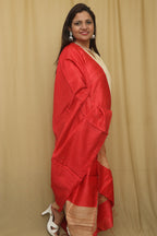 Red Plain Bhagalpur Pure Ghicha Silk Dupatta - Luxurion World