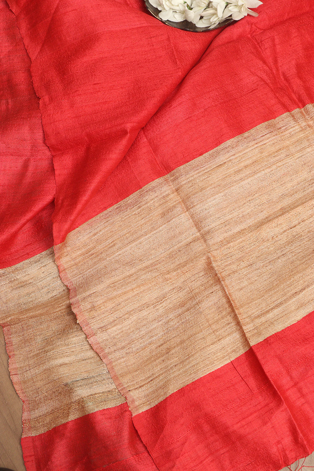 Red Plain Bhagalpur Pure Ghicha Silk Dupatta - Luxurion World