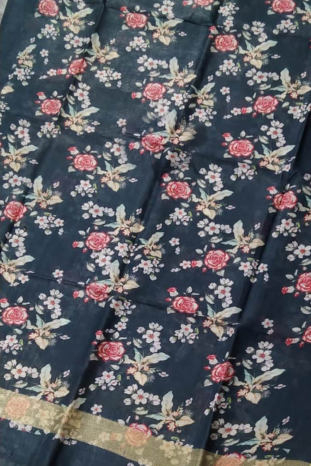 Black Linen Digital Printed Dupatta - Luxurion World