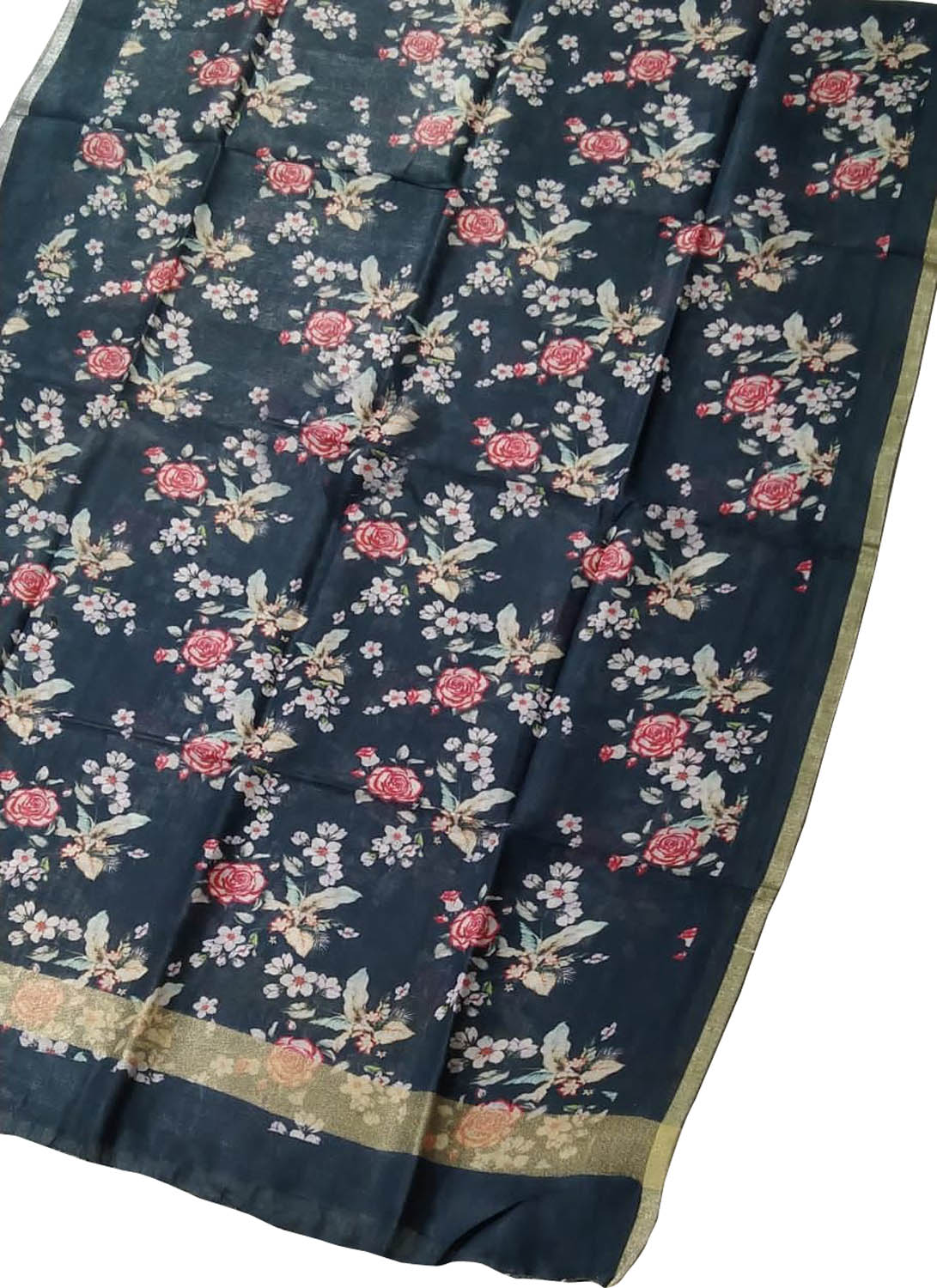 Black Linen Digital Printed Dupatta - Luxurion World