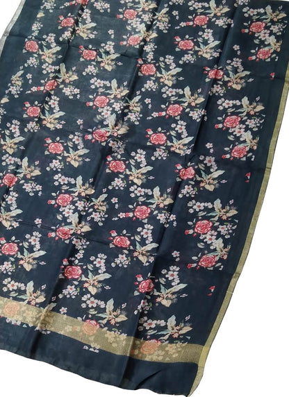 Black Linen Digital Printed Dupatta - Luxurion World