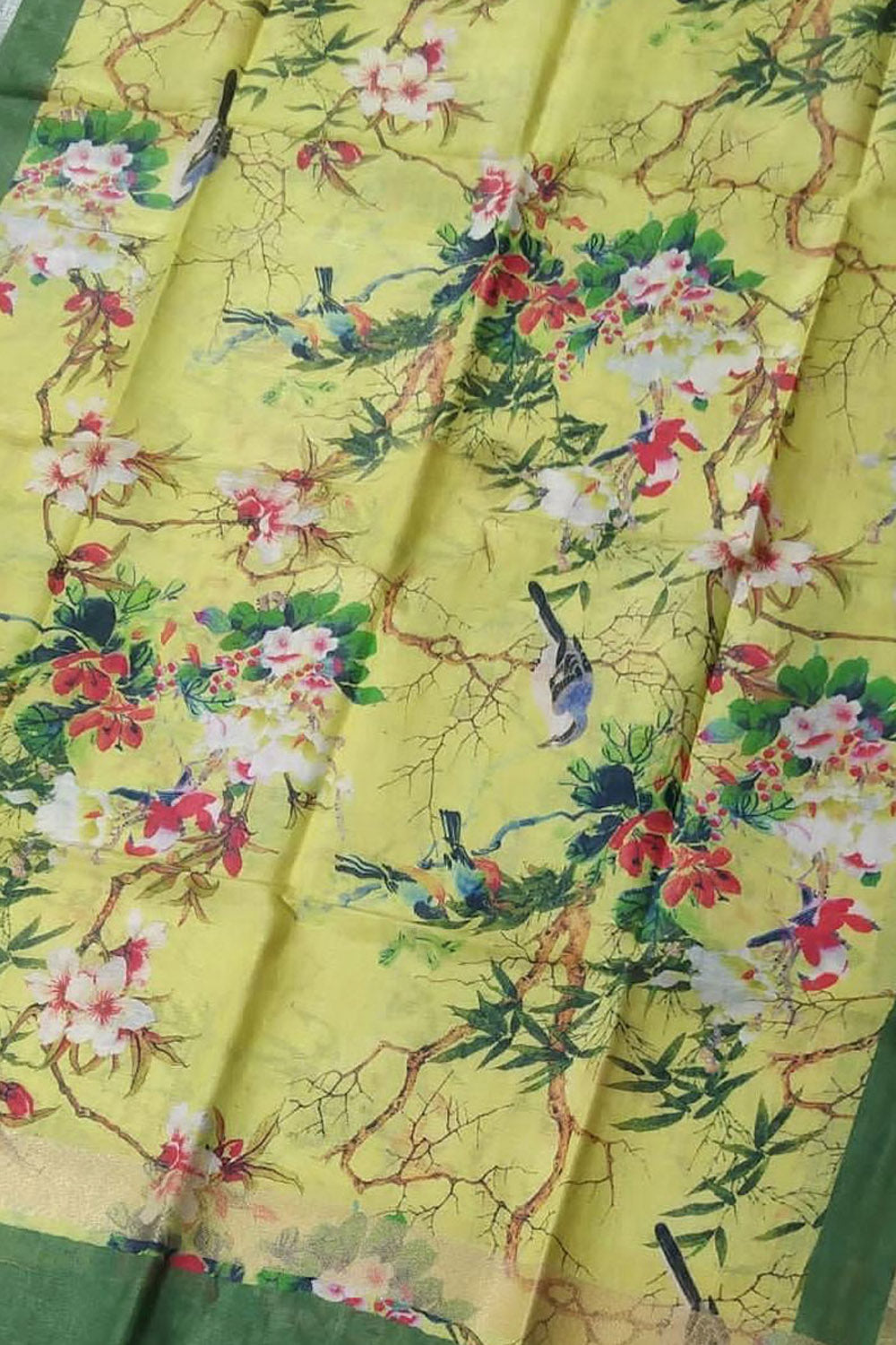 Sunshine Yellow Linen Dupatta with Digital Print - Luxurion World