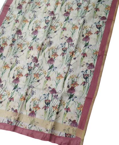 Off White Linen Dupatta with Digital Print - Luxurion World