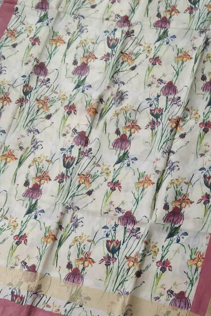 Off White Linen Dupatta with Digital Print - Luxurion World