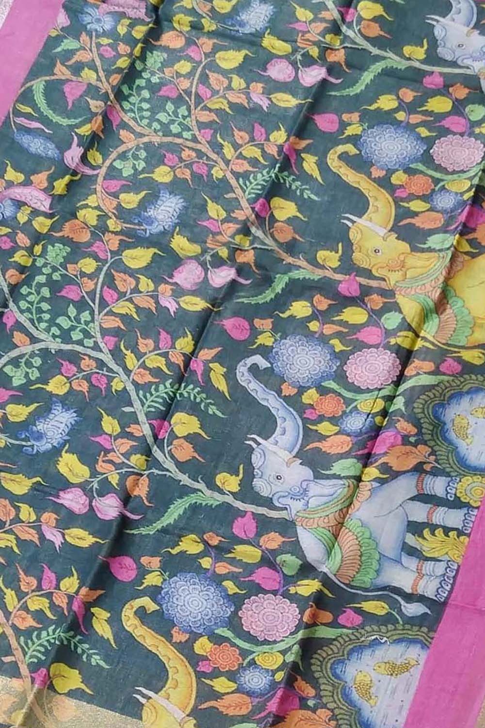 Black Linen Dupatta with Digital Print - Luxurion World