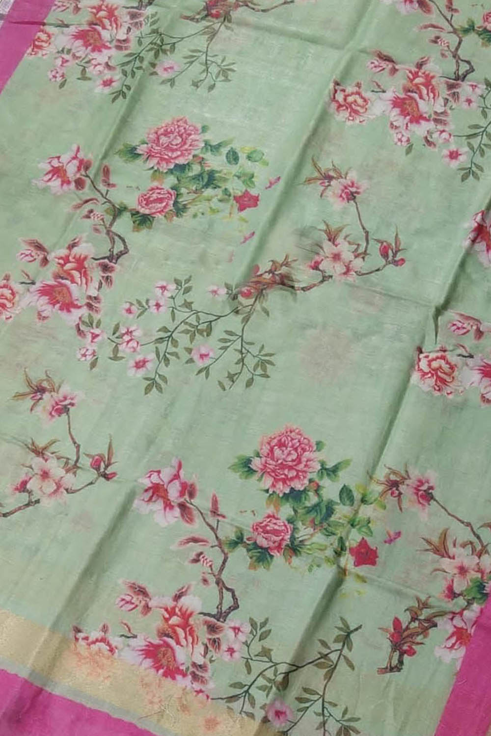 Green Linen Digital Printed Dupatta - Pure Elegance - Luxurion World