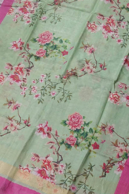 Green Linen Digital Printed Dupatta - Pure Elegance - Luxurion World