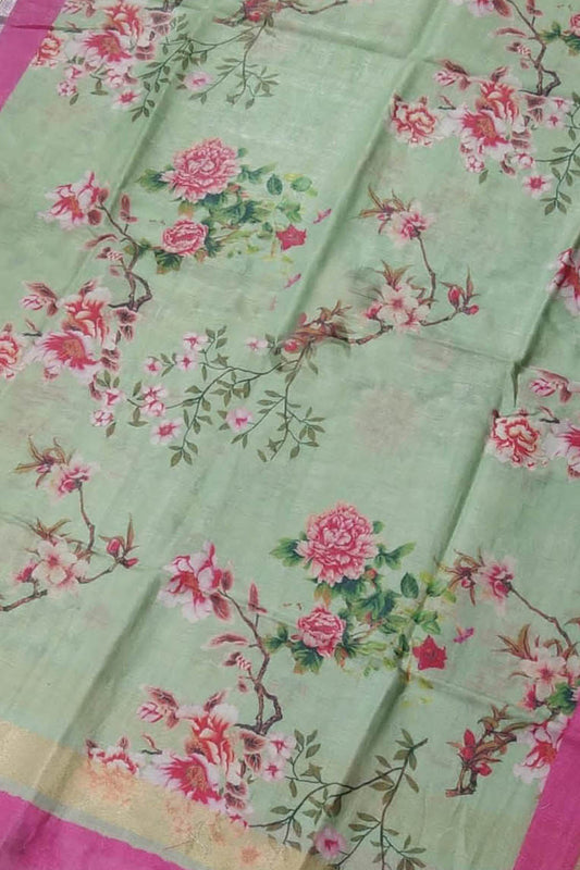 Green Linen Digital Printed Dupatta - Pure Elegance - Luxurion World