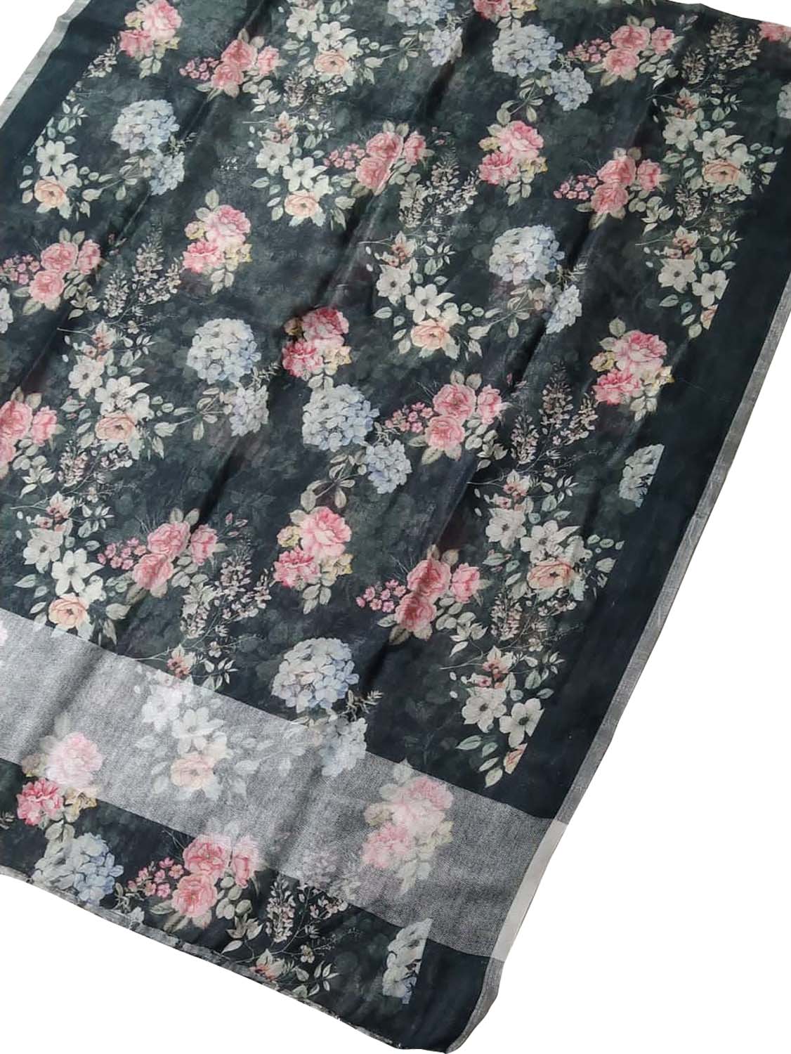 Black Linen Dupatta with Digital Print - Luxurion World