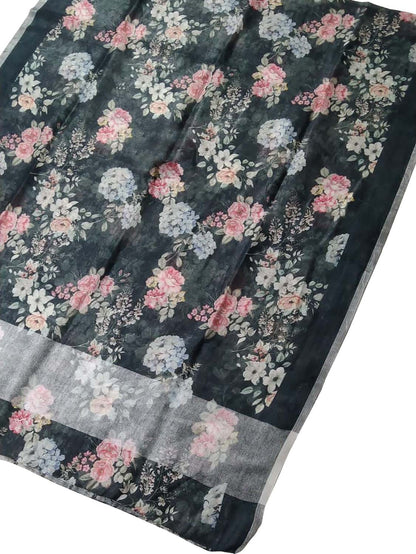 Black Linen Dupatta with Digital Print - Luxurion World