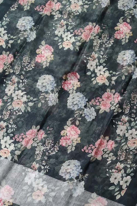 Black Linen Dupatta with Digital Print - Luxurion World