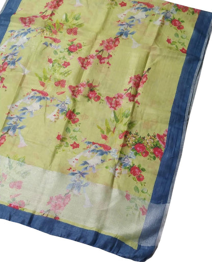 Green Linen Digital Printed Dupatta - Sustainable Style - Luxurion World
