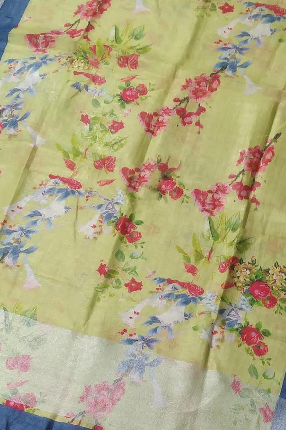 Green Linen Digital Printed Dupatta - Sustainable Style - Luxurion World