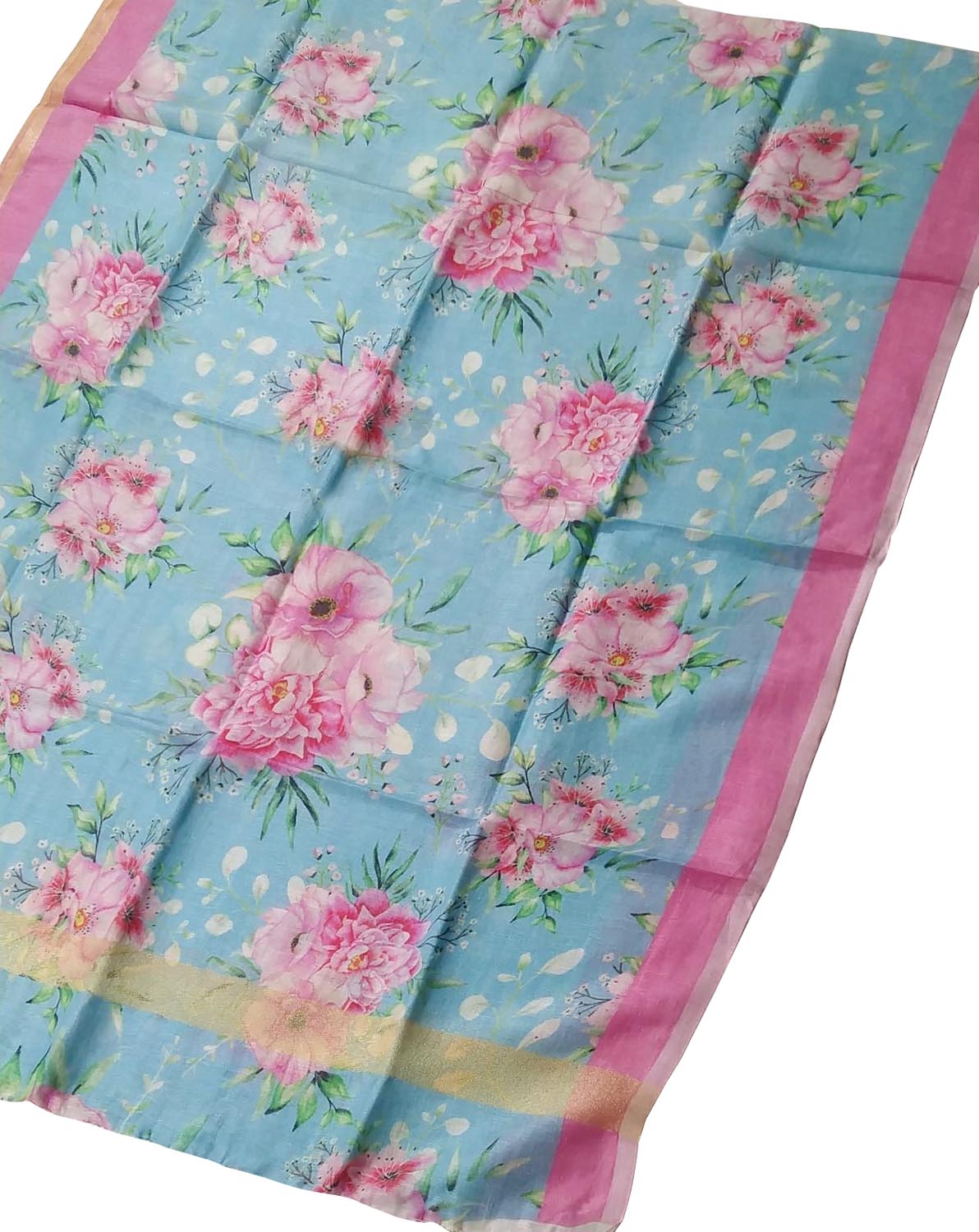 Blue Linen Dupatta with Digital Print - Luxurion World