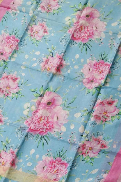 Blue Linen Dupatta with Digital Print - Luxurion World