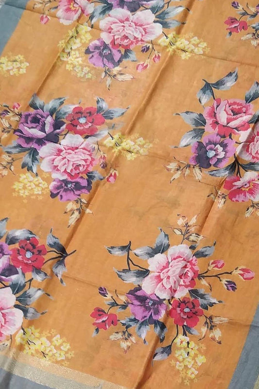 Vibrant Orange Linen Dupatta with Digital Print - Luxurion World