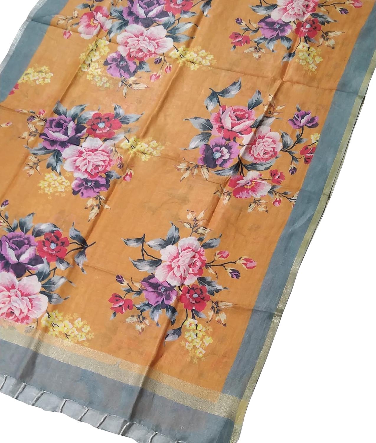 Vibrant Orange Linen Dupatta with Digital Print - Luxurion World