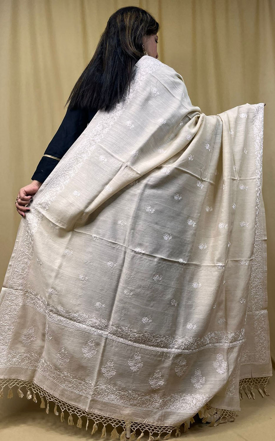 Stunning Dyeable Chikankari Moonga Silk Dupatta - Luxurion World