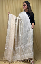 Stunning Dyeable Chikankari Moonga Silk Dupatta - Luxurion World