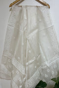 Dyeable Chikankari Organza Silk Dupatta - Luxurion World- Crafted Heirlooms