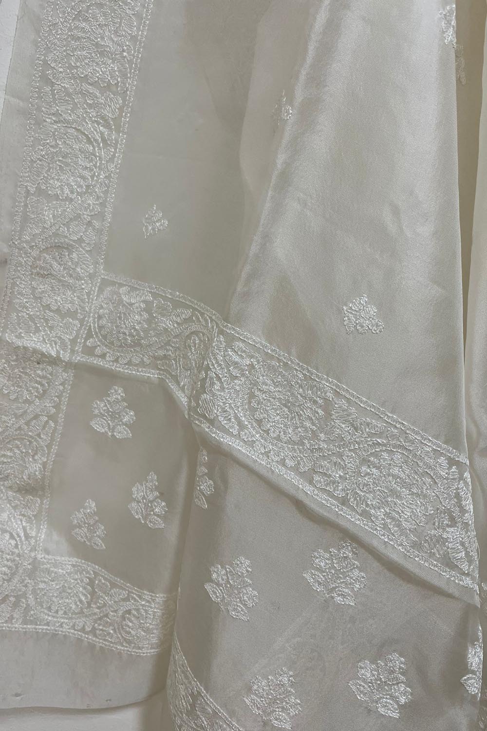 Dyeable Chikankari Organza Silk Dupatta - Luxurion World- Crafted Heirlooms