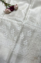 Dyeable Chikankari Organza Silk Dupatta - Luxurion World- Crafted Heirlooms