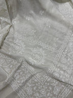 Stunning Dyeable Chikankari Pure Georgette Embroidered Dupatta - Luxurion World- Crafted Heirlooms