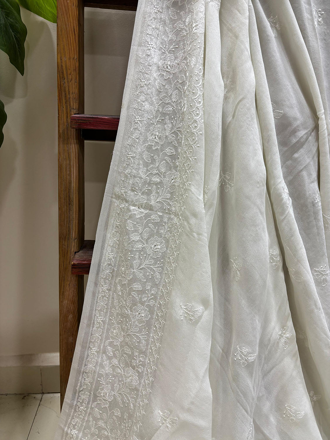Stunning Dyeable Chikankari Pure Georgette Embroidered Dupatta - Luxurion World- Crafted Heirlooms