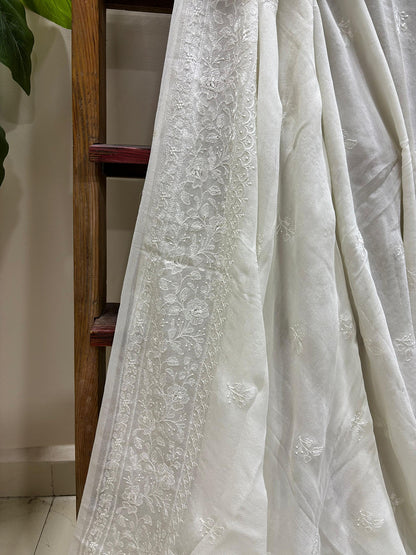 Stunning Dyeable Chikankari Pure Georgette Embroidered Dupatta - Luxurion World