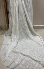 Stunning Dyeable Chikankari Pure Georgette Embroidered Dupatta - Luxurion World- Crafted Heirlooms