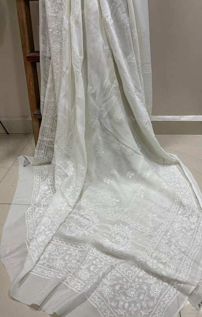 Stunning Dyeable Chikankari Pure Georgette Embroidered Dupatta - Luxurion World