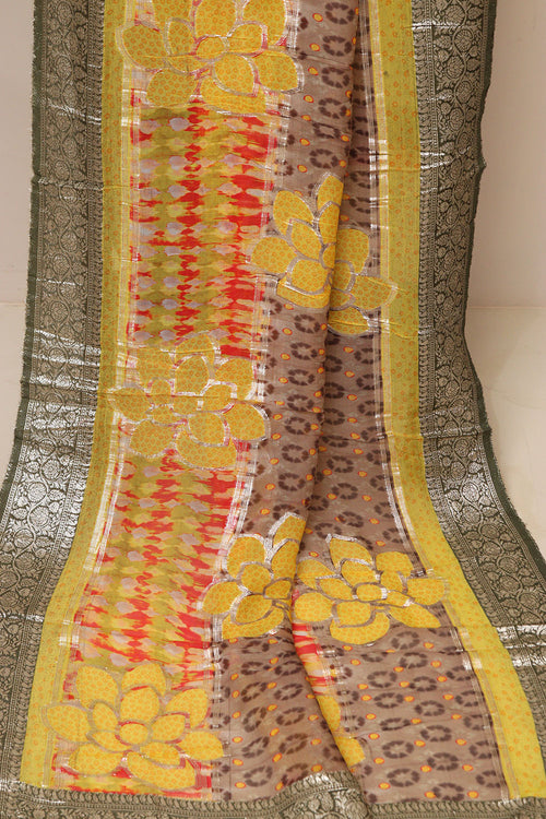 Multicolor Digital Printed Banarasi Dola Silk Dupatta - Luxurion World- Crafted Heirlooms