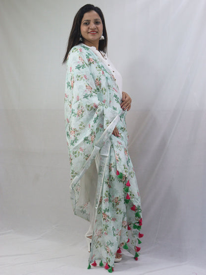 Stylish Green Linen Dupatta with Digital Print for Fashionable Look - Luxurion World