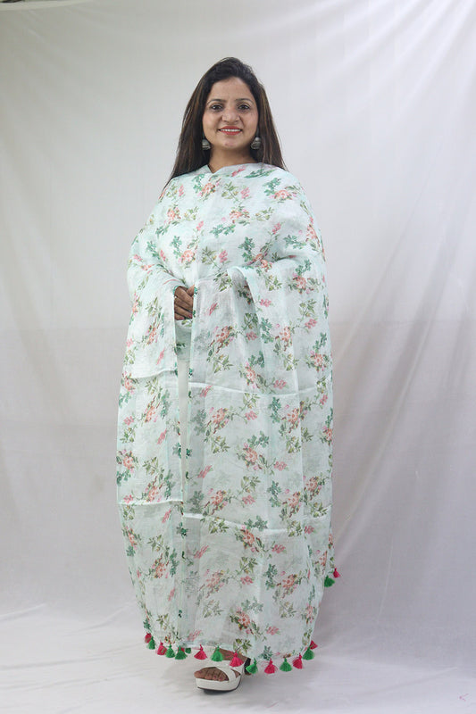 Stylish Green Linen Dupatta with Digital Print for Fashionable Look