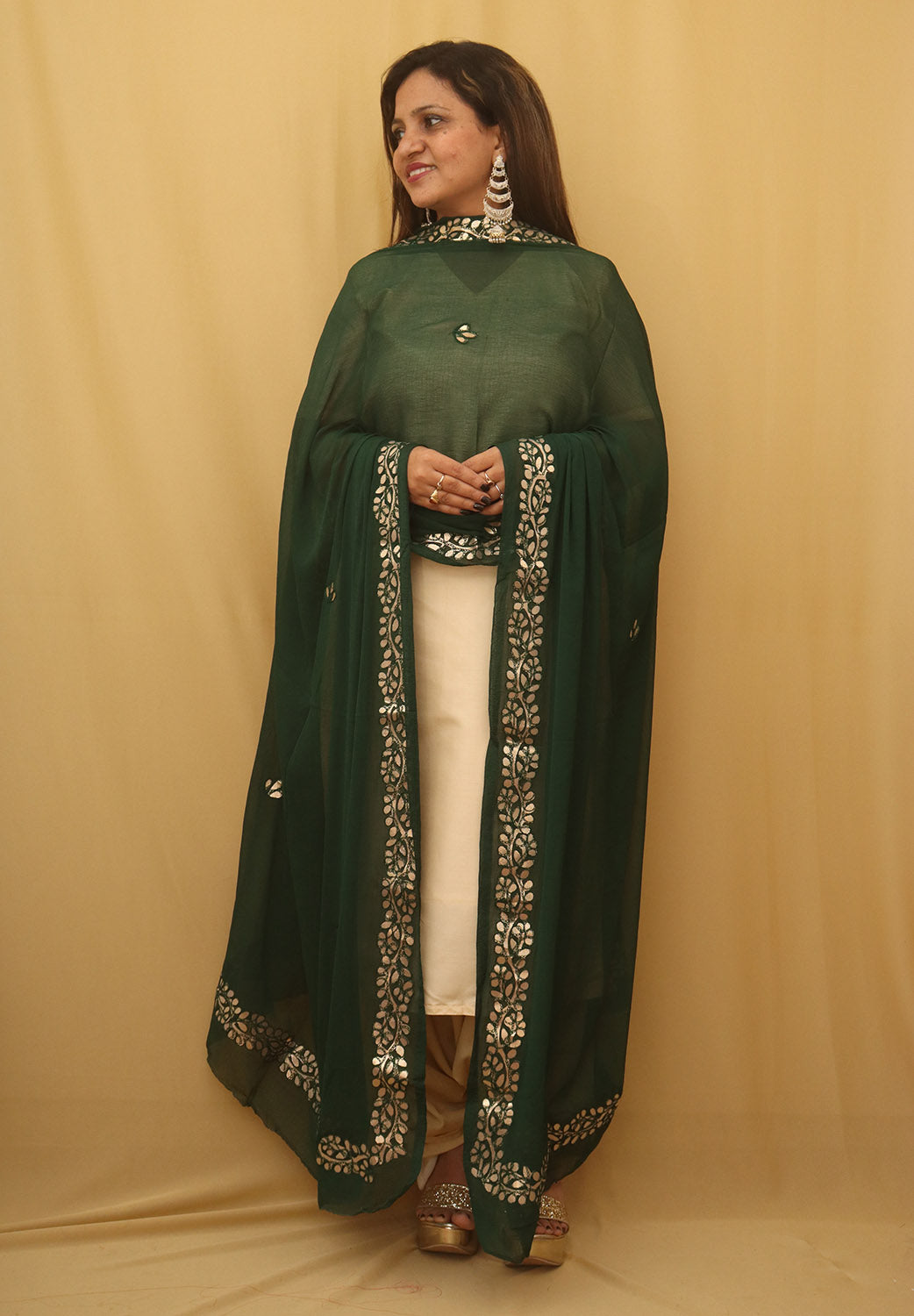 Green Gota Patti Work Chiffon Dupatta - Luxurion World
