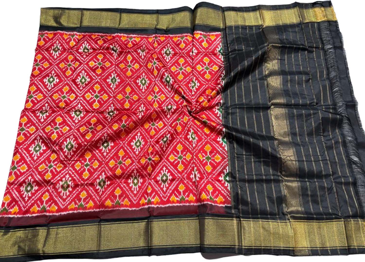 Red Pure Silk Pochampalli Ikat Dupatta - Luxurion World