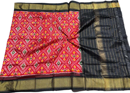 Red Pure Silk Pochampalli Ikat Dupatta - Luxurion World