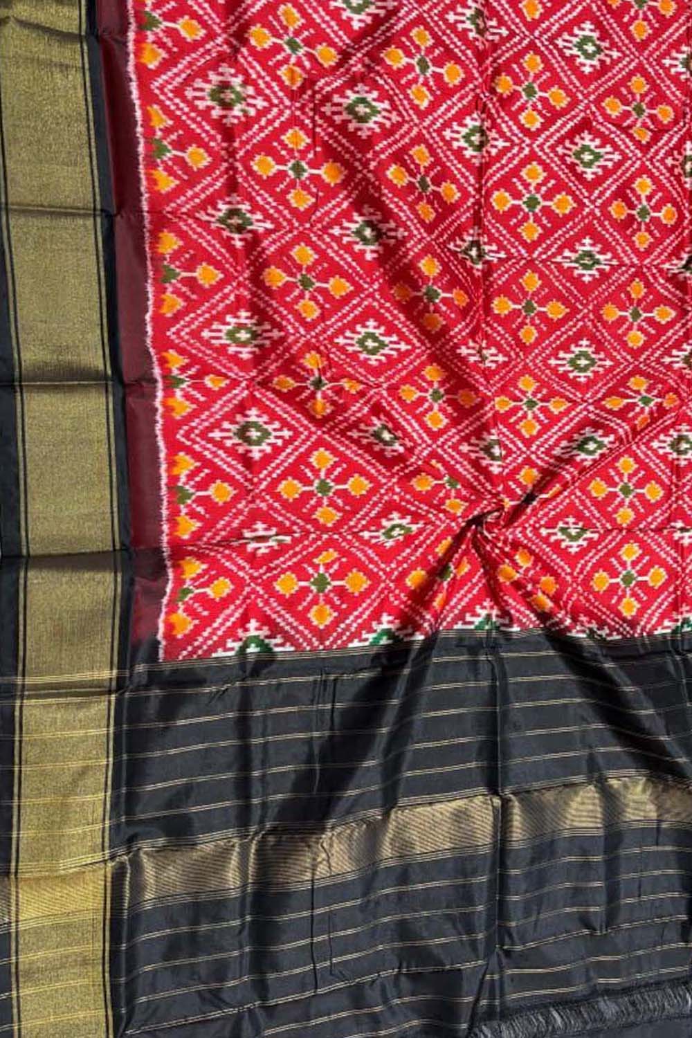 Red Pure Silk Pochampalli Ikat Dupatta - Luxurion World