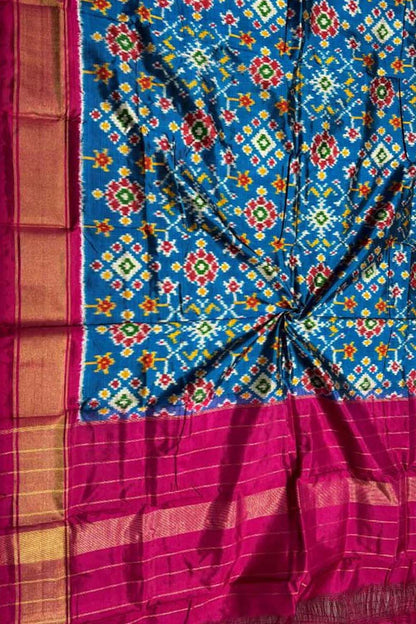 Blue Pure Silk Pochampalli Ikat Dupatta - Luxurion World