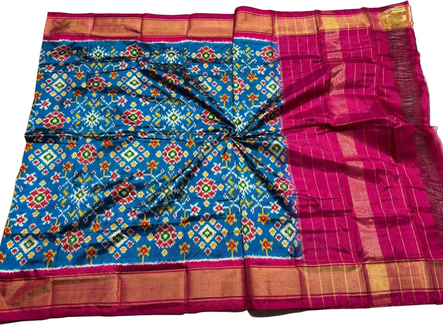 Blue Pure Silk Pochampalli Ikat Dupatta - Luxurion World