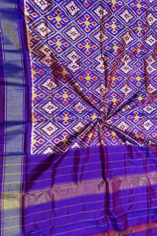 Exquisite Purple Pure Silk Pochampalli Ikat Dupatta - Luxurion World